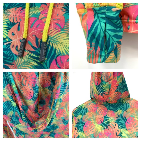 Men’s Ingear Neon Tropical Print Outdoor Popover Hoodie Fitted Kangaroo Pocket - Picture 9 of 16